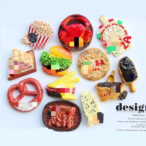 Magnifiques Aimants De Frigo En Résine Forme Nourriture Simulation Pizza Burger Café Crabe Déco Cuisine Artisanat DIY