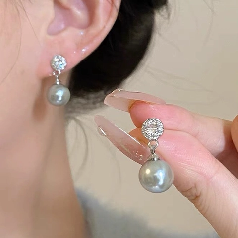 Runde Künstliche Perlenohrringe Mit Glänzenden Zirkonias Und 925 Sterling Silber Ohrstecker Elegante Vintage Schmuck Für Damen