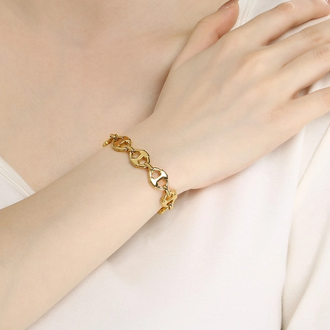 Pulsera De Cadena Mariner De Acero Inoxidable Pulido Diseño Nariz De Cerdo Ancla Joyería De Moda Para Hombres Mujeres