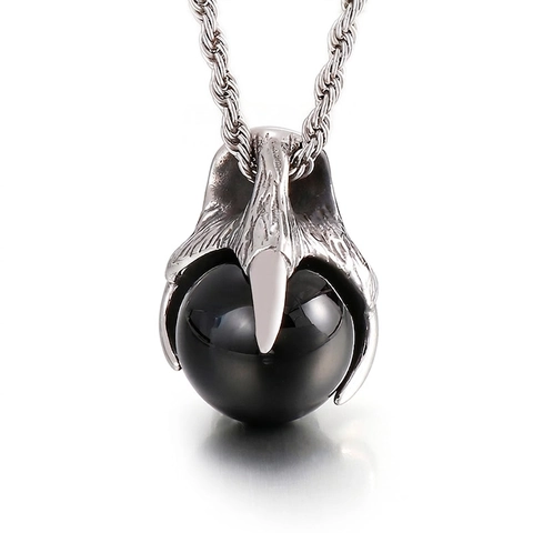 Men Stainless Steel Dragon Claw Pendant Necklace With Black Round Bead Punk Gothic Vintage Jewelry Domineering Accessories