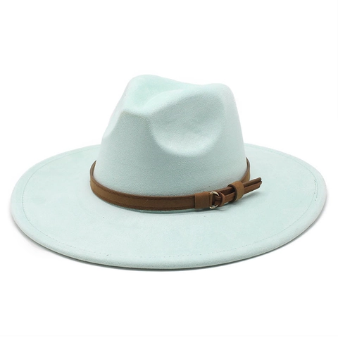 Sombrero Fedora Vintage De Ala Ancha Gamuza Fieltro Jazz Con Banda De Cuero Y Hebilla Para Hombre Mujer