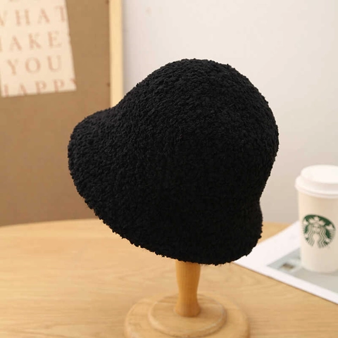 Plush Lamb Wool Bucket Hat Winter Warm Teddy Fleece Fisherman Cap Solid Color Versatile Outdoor For Women