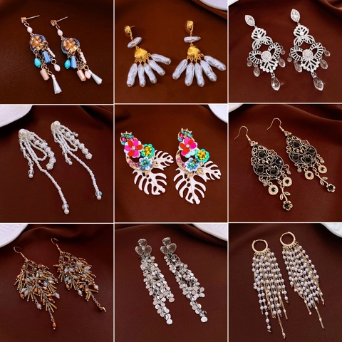 Vintage Flower Crystal Pendant Earrings With Silver Earring Post Rhinestone Tassel Luxury Fashion Jewelry For Women