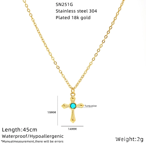 Collana Con Pendente Placcata Oro 18K Acciaio Inossidabile 304 Turchese Malocchio Girasole Cuore Croce Gioielli Vintage Donna