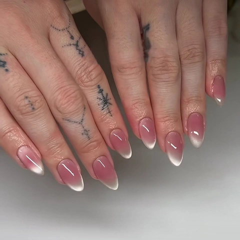 Pink Cat Eye Press On Nails Sweet Almond Shape Gradient Ombre Nail Patches Manicure Decoration And Glue For Women Fashion