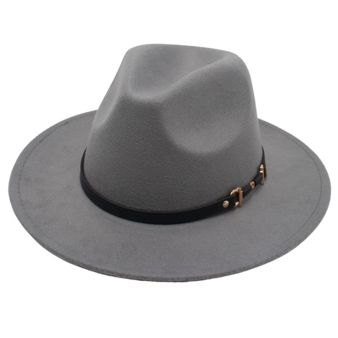 Retro Fedora Hat Wool Felt Wide Brim With Leather Belt Gold Buckle Vintage Jazz Style For Men Women