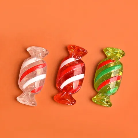 Miniature Striped Candy Charms With Glitter Sequins Resin Flatback For DIY Crafts Christmas Desktop Ornaments Cute Kawaii
