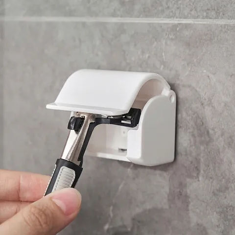 Porta Rasoio Da Parete In Plastica Senza Foro Gancio Portaoggetti Per Bagno Con Copertura Antipolvere Universale