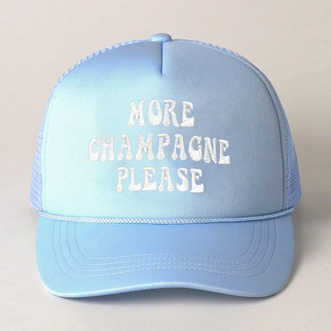 More Champagne Please Embroidered Sponge Trucker Hat Mesh Breathable Sun Protection Outdoor Baseball Cap For Women Men