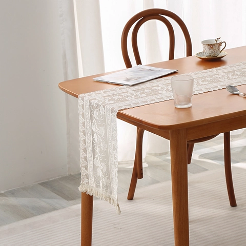 Spitzen Tischläufer Gehäkelt Mit Quasten Blumenmuster Für Esstisch Couchtisch Retro Bauernhaus Dekoration