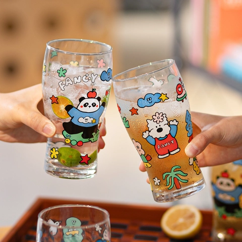 Bicchiere Da Birra Stampato Panda Cucciolo Cartone Animato Grande Capacità Vetro Sodocalcico Per Bar Casa Festa Stile Curato