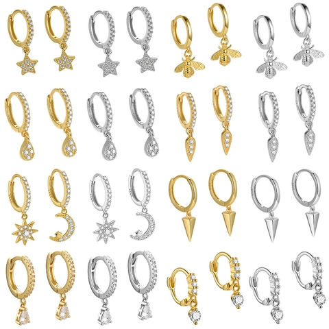 Orecchini a Cerchio in Argento Sterling 925 Geometrici con Zirconia per Donna Gioielli di Moda con Pendenti a Nappa Corta