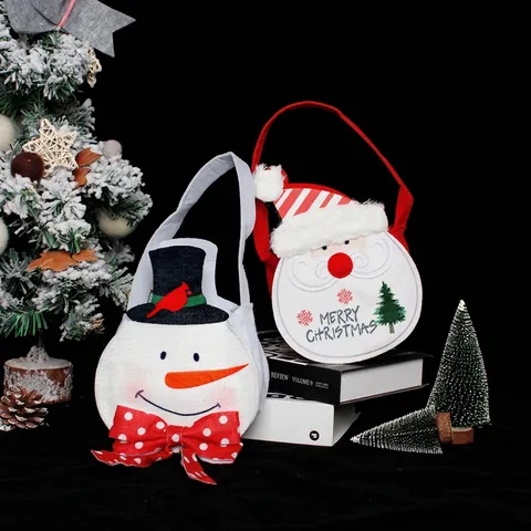 Christmas Gift Bags Non Woven Fabric Handheld Candy Pouches Santa Claus Snowman Cartoon Holiday Party Decor Cute