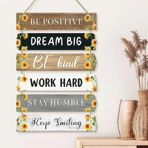 Inspirational Wooden Wall Hanging Sign Sunflower Farmhouse Motivational Quotes Decor For Living Room Office Bedroom