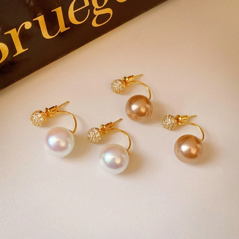 Boucles D'oreilles Double Face Künstliche Perles D'imitation Avec Zircon Alliage Et Tige En Argent Sterling 925 Élégant