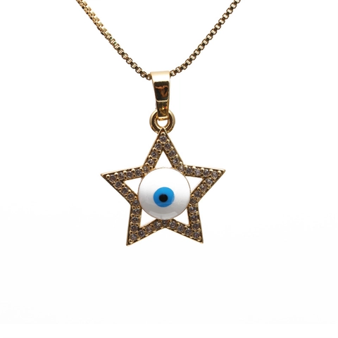 Kupfer Zirkonia Böser Blick Halskette Gold Überzogen Hand Der Fatima Herz Stern Anhänger Schmuck Für Damen Herren