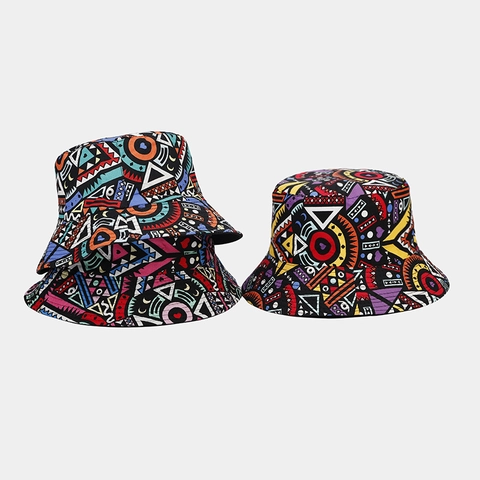 Sombrero De Pescador Con Estampado Geométrico Bohemio Plegable Reversible Protección Solar Exterior Verano Moda Hombres Mujeres