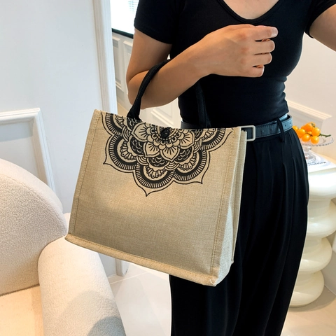 Borsa Tote Grande Da Donna In Cotone E Lino Con Stampa Mandala Borsa A Tracolla Etnica Bohémien Per Uso Quotidiano