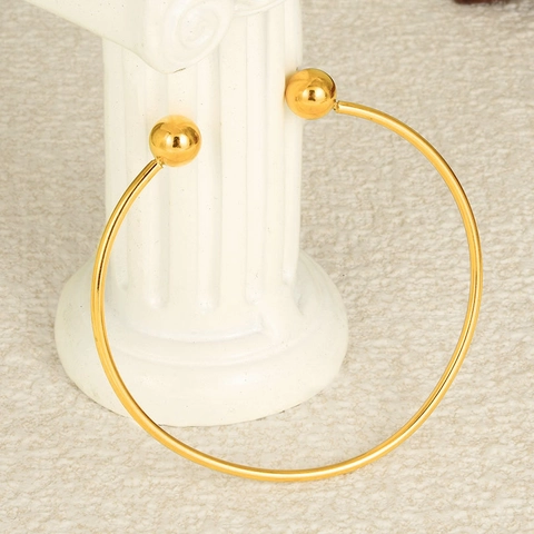 Brazalete Abierto Minimalista de Acero Inoxidable para Mujer Ajustable Doble Bola Brillante Chapado en Oro Plata Joyería