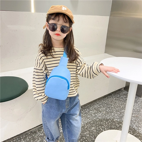 Kids Chest Bag PU Leather Cute Macaron Color Crossbody Waist Pack Adjustable Strap Fashion Mini Pouch For Toddlers
