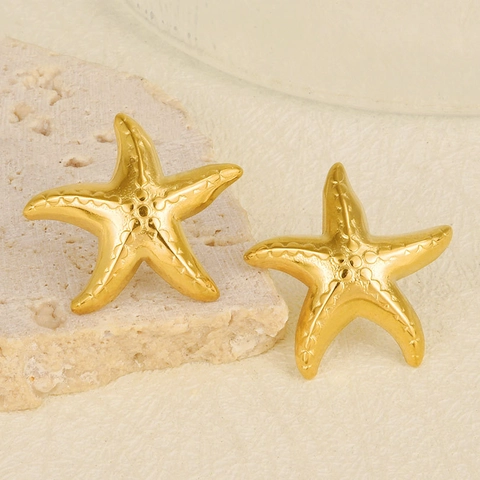 304 Stainless Steel Starfish Stud Earrings For Women Fashion Minimalist Beach Style Textured Gold Silver Ocean Jewelry Earrings