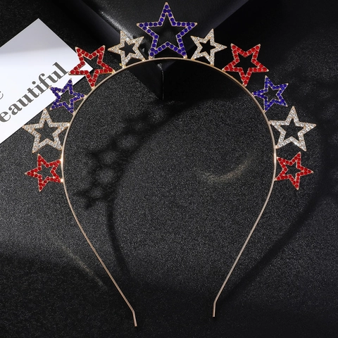 Star Headband Alloy Rhinestone Pentagram Independence Day Party Crown Hair Accessory Sparkling Elegant Hairband Women