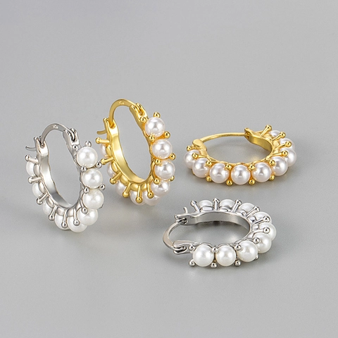 Fashion Pearl Hoop Earrings For Women Copper Light Luxury Ear Buckle With 925 Sterling Silver Earring Post Gold Silver Jewelry Gift