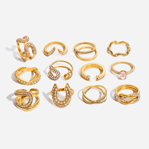Anillo de Acero Inoxidable Chapado en Oro Zirconia Impermeabile Hipoalergénico Geométrico Joyería de Moda para Mujer Accesorios