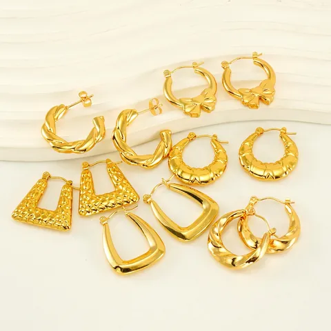 Geometric 18K Gold Plated Stainless Steel Hoop Earrings Vintage Twist Rope Bow Design INS Style Jewelry For Women