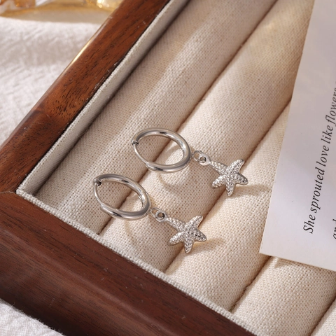 Pendientes De Aro De Estrella De Mar Acero Inoxidable Colgante Estilo Océano Joyería Para Mujer
