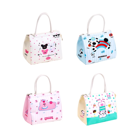 Cute Cartoon Insulated Lunch Bag Canvas Large Capacity Portable Thermal Bento Pouch For Office School