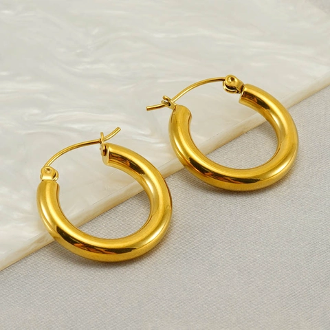 Chunky Hoop Ohrringe 18K Vergoldet Edelstahl Minimalistisch U-Förmig Hochglanzpoliert Retro Stil Schmuck Für Damen