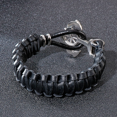 Bracciale Da Uomo In Pelle Intrecciata Con Chiusura A Ancora Teschio In Acciaio Inossidabile Stile Marina Punk Rock