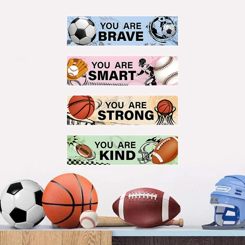 Motiverende Sport Muurstickers Inspirerende Citaten Basketbal Voetbal Honkbal PVC Zelfklevende Decals Kinderkamer Speelkamer Decoratie