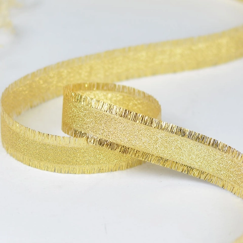 Metallic Glitter Ribbon With Fringe Edge Gold Silver Polyester For Gift Wrapping Cake Decor Wedding DIY Crafting