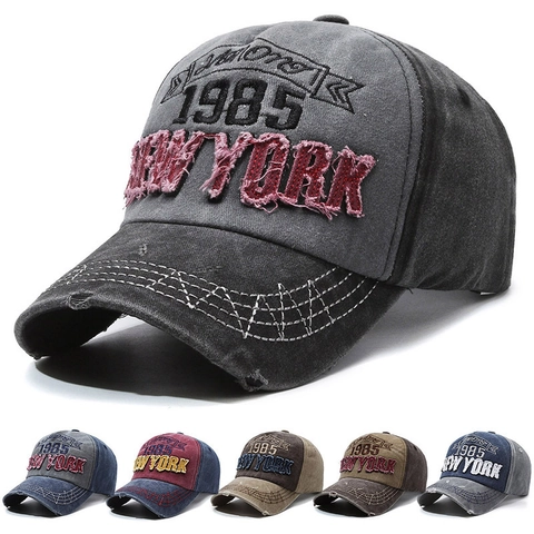 Gorra De Béisbol De Algodón Lavado Vintage Bordada New York 1985 Sombrero De Sol Ajustable Distressed