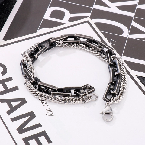 Bracciale A Catena Cubana A Doppio Strato In Acciaio Inossidabile Geometrico Minimalista Gioielli Industriali Per Uomo Donna