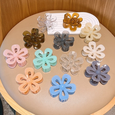 Camellia Flower Hair Claw Clips Jelly Color Acrylic Plastic Non-Slip Elegant French Style Hairpins Women Girls