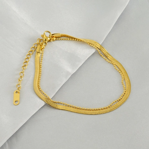 Doppellagiges Fußkettchen Edelstahl 18K Vergoldet Schlangenkette Und Perlenkette Minimalistischer Verstellbarer Fußschmuck Für Damen