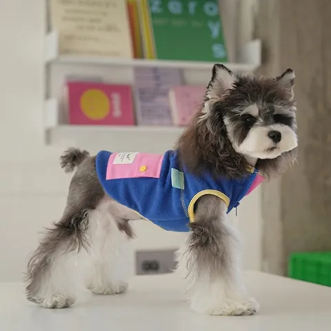 Dog Fleece Vest Warm Winter Contrast Color Polar Fleece Puppy Jacket With Pocket Zipper For Small Medium Dogs