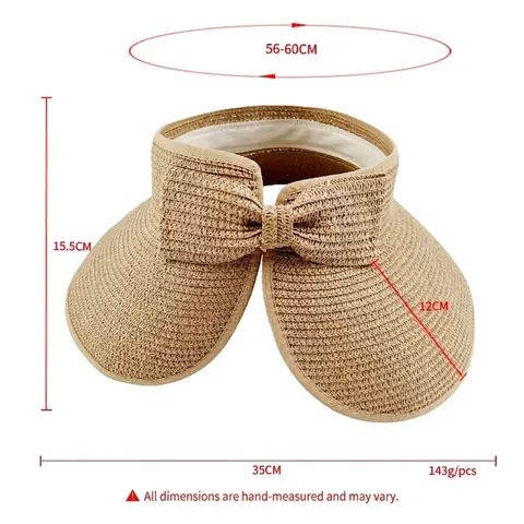 Damen Stroh Sonnenvisier Hut Breite Krempe Faltbar Rollbar Papier Strand Sommer Schleife Dekor Verstellbar