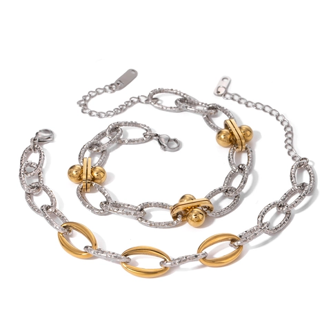 Vintage Edelstahl Gold Silber Gemischte Gliederarmband Damen Gehämmerte Strukturkette Verstellbar Minimalistischer Schmuck