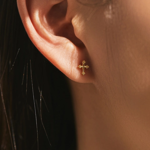 Pendientes De Botón Mini Cruz Plata De Ley 925 Estilo Británico Retro Pequeña Joyería Bañada Para Mujer