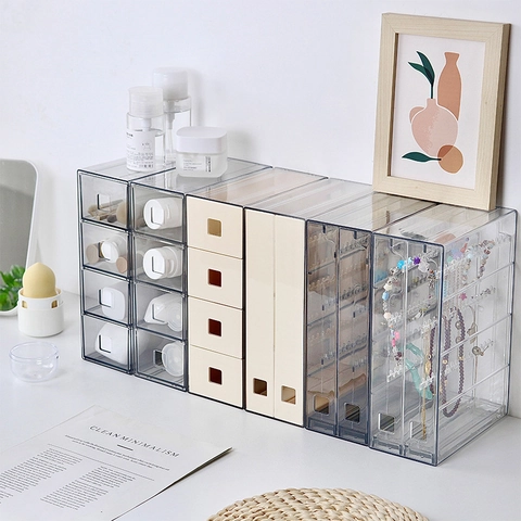 Schmuckkästchen Transparent PET Kunststoff Staubdicht Ohrring Halskette Aufbewahrungsbox Desktop Display Mehrschichtig Schublade