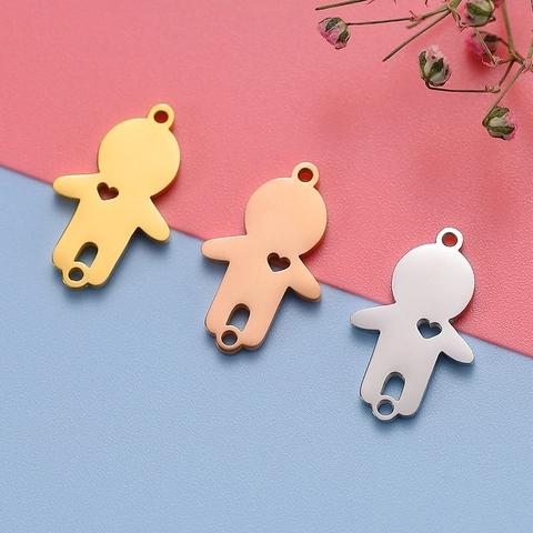 Ciondolo Forma Ragazzo Acciaio Inossidabile Ritaglio Cuore Accessorio Creazione Gioielli DIY Connettore Doppio Foro Lucidato