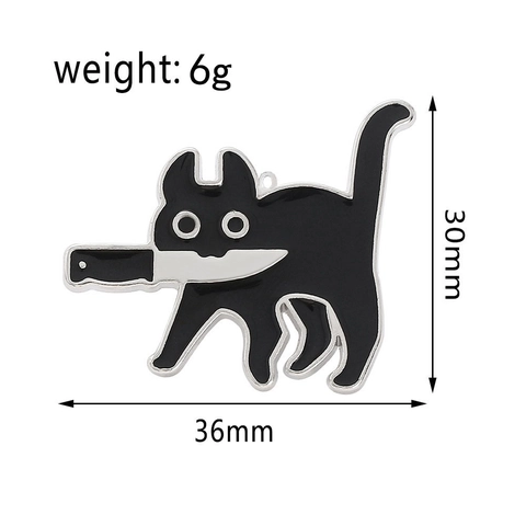 Funny Black Cat Holding Knife Keychain Necklace Titanium Steel Enamel Pendant Cartoon Meme Jewelry For Women Men