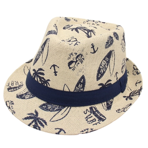 Sommer Strohhut Fedora Bedruckter Marine Anker Surfbrett Sonnenschutz Strand Urlaub Jazz Hut Für Herren Damen