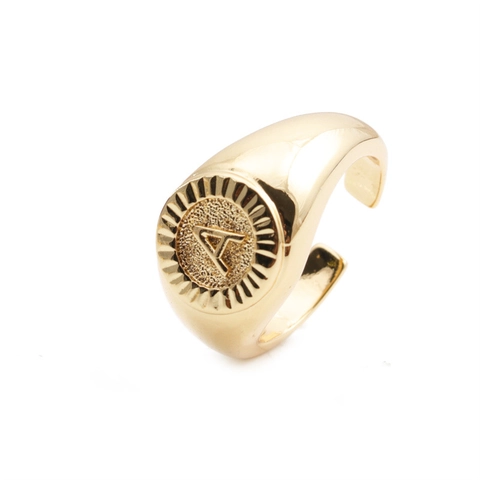 Initial Alphabet Siegelring Gold Vergoldetes Kupfer Verstellbar Offen Minimalistischer Modeschmuck