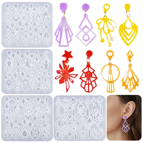 Silicone Earring Molds Hollow Geometric Shape Retro DIY Jewelry Casting Tools For Resin Epoxy Vintage Pendant Making