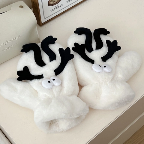 Cartoon Monster Plush Mittens Thick Warm Winter Hanging Neck String Novelty Cute Funny Accessory Women Students